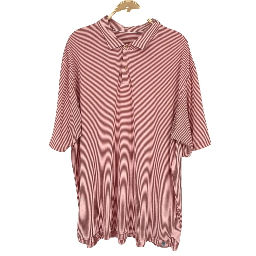 Peter Millar Polo Mens XXL Salmon Pink White Striped Crown Sport Good Stretch